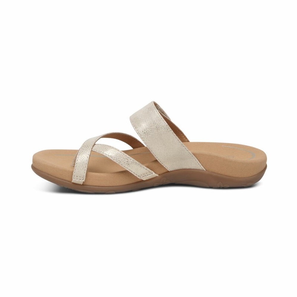 Aetrex Sandals Canada Clearance - Light Gold Womens Izzy Adjustable Slide